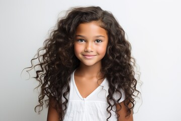 Child ethnic portrait, beautiful cute smiling girl with dark skin and curly hair