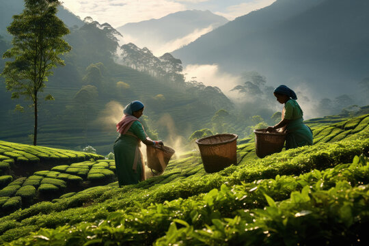 Female labor working at tea field