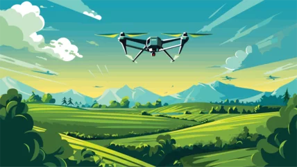Gordijnen  drone technology applications agriculture farms fantasy concept illustration. Vector illustration  © J.V.G. Ransika