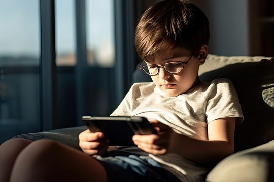 Boy playing video game games console