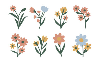 Fototapeta na wymiar Abstract wildflowers vector clipart. Spring illustration.
