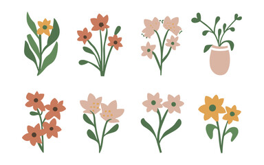 Abstract wildflowers vector clipart. Spring illustration.