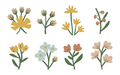 Abstract wildflowers vector clipart. Spring illustration.
