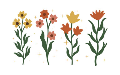 Abstract wildflowers vector clipart. Spring illustration.