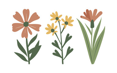Abstract wildflowers vector clipart. Spring illustration.