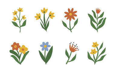 Abstract wildflowers vector clipart. Spring illustration.