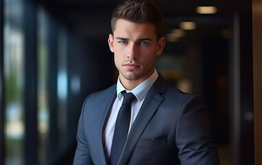 Fototapeta premium Young successful businessman standing at office