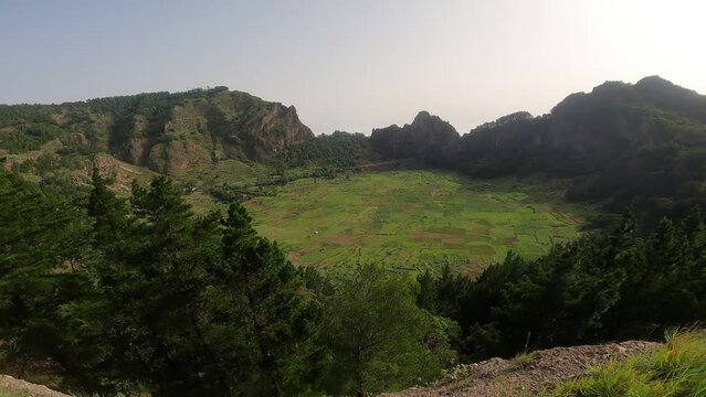 Cova Crater In The Town Of Paul, Santo Antao Island In Cabo Verde, Africa. high angle shot