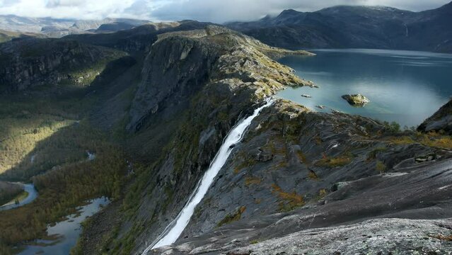Litlverivassforsen waterfall at Rago National Park in Norway