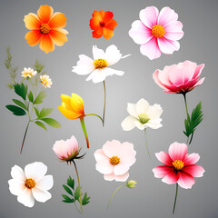 lots of bright flowers on a grey background