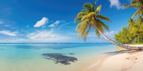 Scenic Coral Beach With Palm Tree, Palm tree On Coral Beach