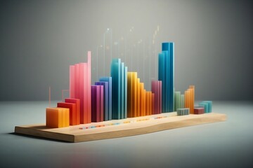 3D Bar Graph with Various Colors and Heights on a Grid Background