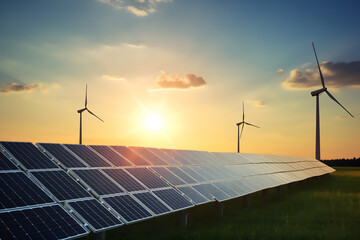 renewable energy light bulb with green energy, Earth Day or environment protection Hands protect forests that grow on the ground and help save the world, solar panels