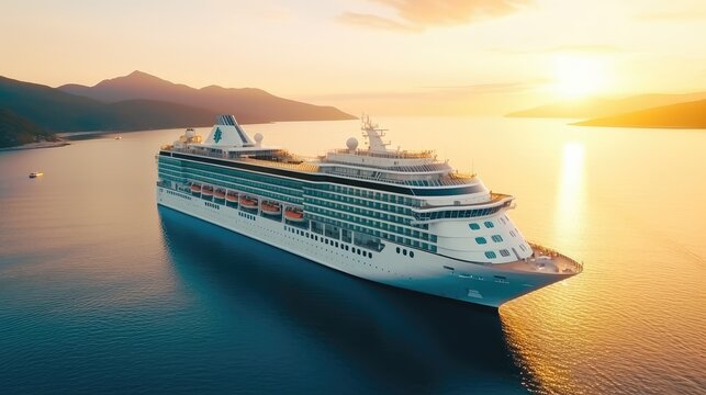 Aerial view large cruise ship at sea. Passenger cruise for tourist