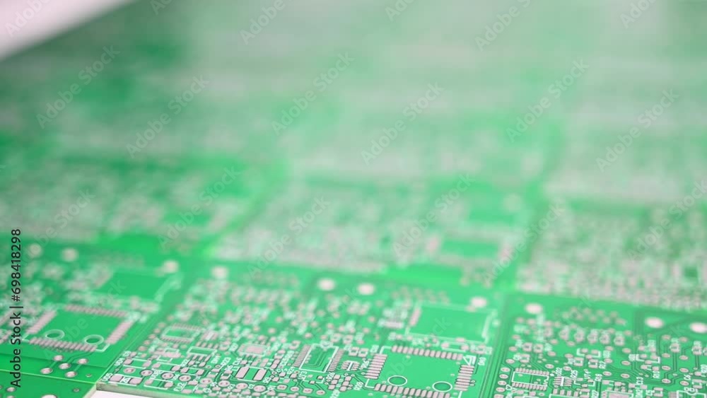 Poster printed circuit boards with solder applied close-up. concept of high-precision automatic production 