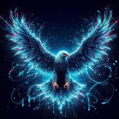 Poster bioluminescent of neon glow flying eagle in splatter art design © avero