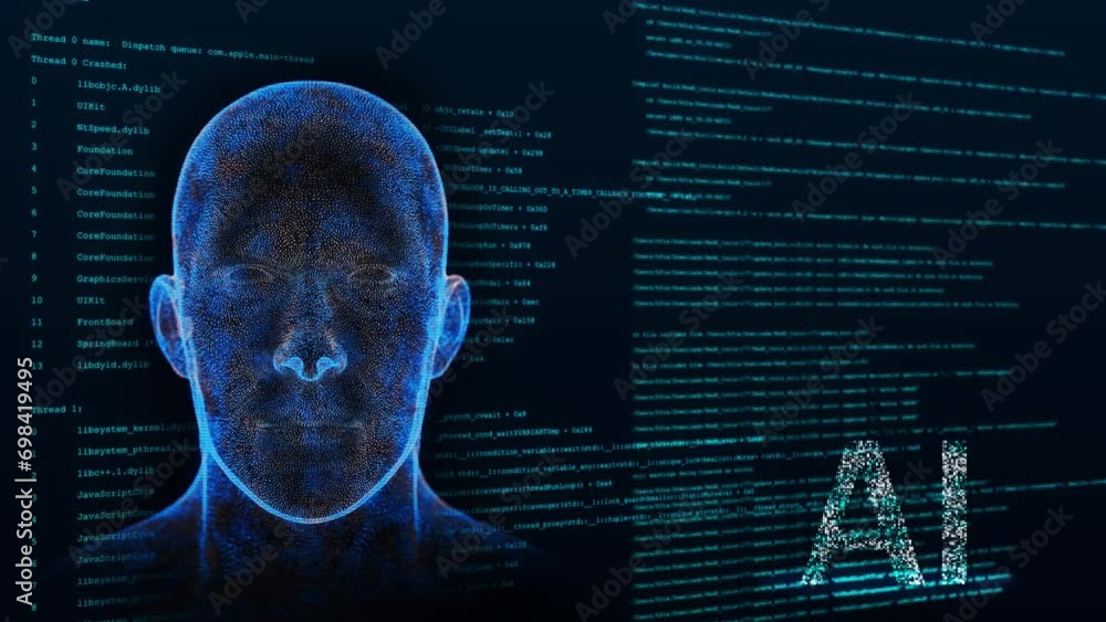Poster 3d ai digital artificial intelligence technology human mind person face fiction recognition biometri
