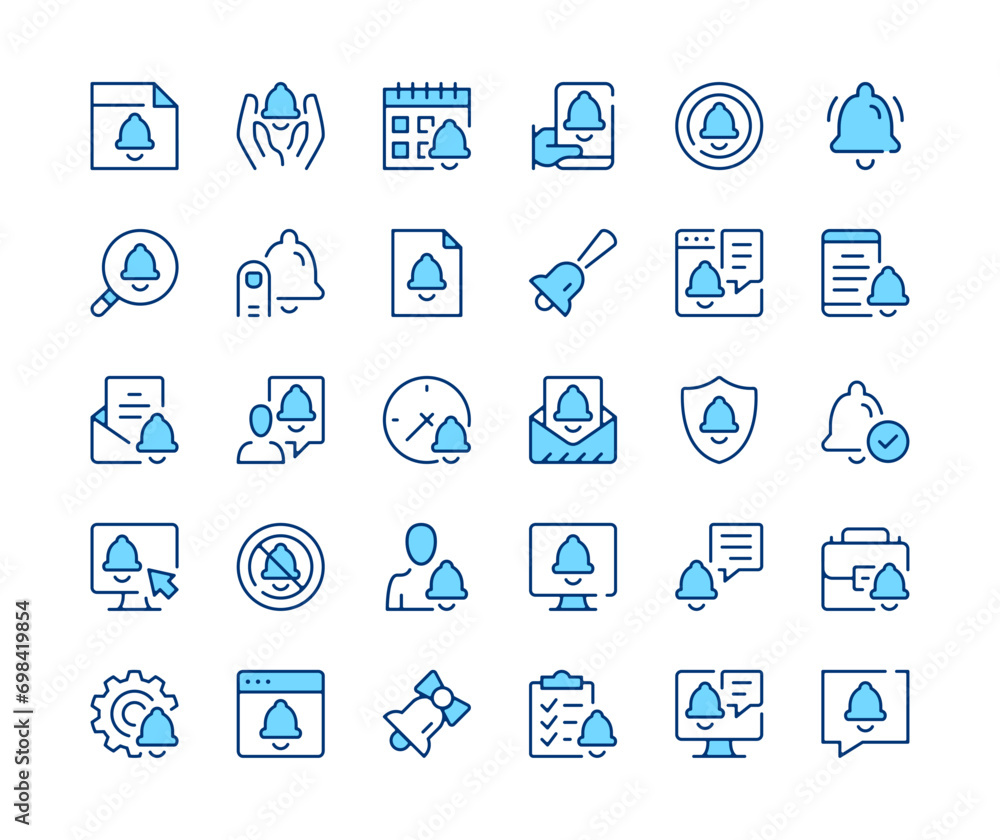 Poster notifications icons set. vector line icons. blue color outline stroke symbols. modern concepts