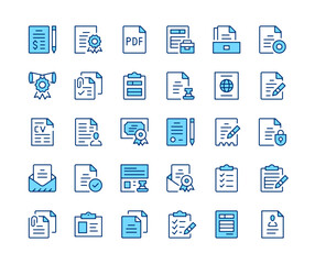 Document icons set. Vector line icons. Blue color outline stroke symbols. Modern concepts - obrazy, fototapety, plakaty