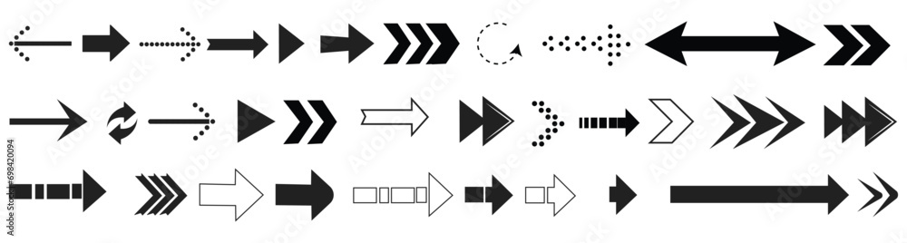Poster arrows big black set icons. arrow vector collection. arrow icon. arrow. cursor. modern simple arrows