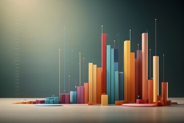 Colorful 3D Bar Graphs on a Wooden Base with Light Rays, Colorful 3D Bar Graphs on a Gradient Background with Data