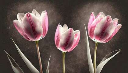 Tulipany, wiosenne kwiaty, na ciemnym tle, dekoracja ścienna, generative ai - obrazy, fototapety, plakaty