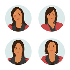 Business Woman Avatar With Flat Cartoon Design. Vector Illustration Set.