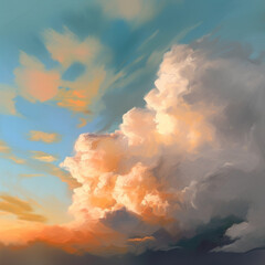 Generative AI, Serene Sky with Fluffy Clouds