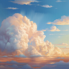 Generative AI, Serene Sky with Fluffy Clouds