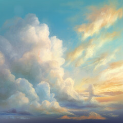 Generative AI, Serene Sky with Fluffy Clouds