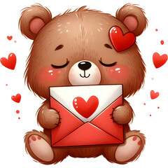 Brown bear with red heart shape. Valentine's Day.