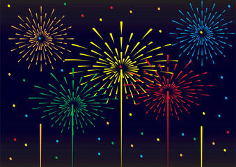 illustration of fireworks on the night sky background vector