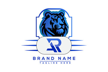 AR Tiger logo Blue Design. Vector logo design for business.