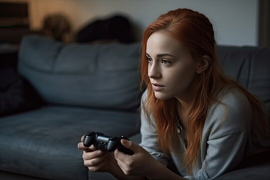 Woman playing video games home