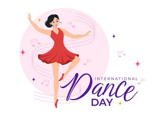International Dance Day Vector Illustration on 29 April with Professional Dancing Performing Couple or Single at Stage in Flat Cartoon Background