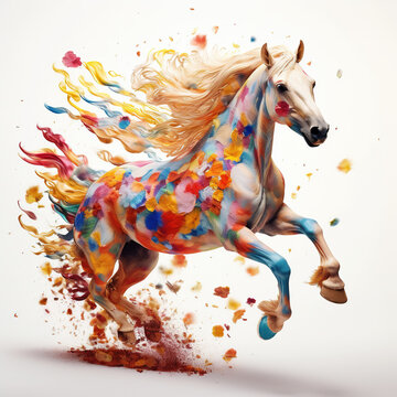 Graceful horse jumping through colorful flowers