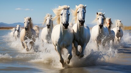 group of horses in the water