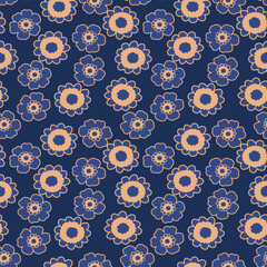 Japanese Pretty Flower Line Vector Seamless Pattern