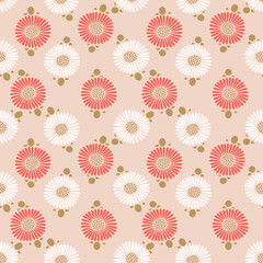 Japanese Circle Petal Flower Vector Seamless Pattern
