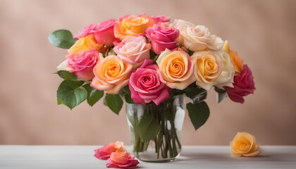 Obraz na płótnie Canvas Colorful rose flowers bouquet in a vase
