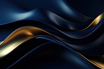 Obraz premium Abstract 3d luxury premium background, black flowing curved waves, golden accent, lighting effect