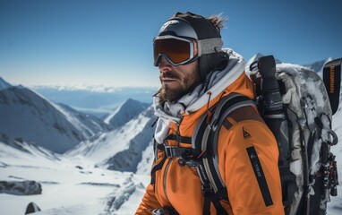 Adult Man in Ski Gear on Snowy Mountain Slope for Adventure
