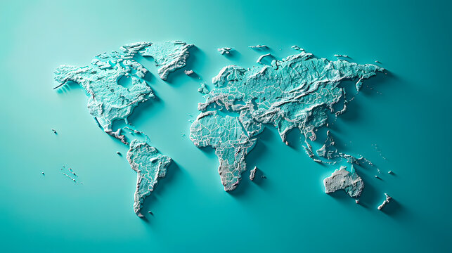 Map of the world in shades of blue. Space for text