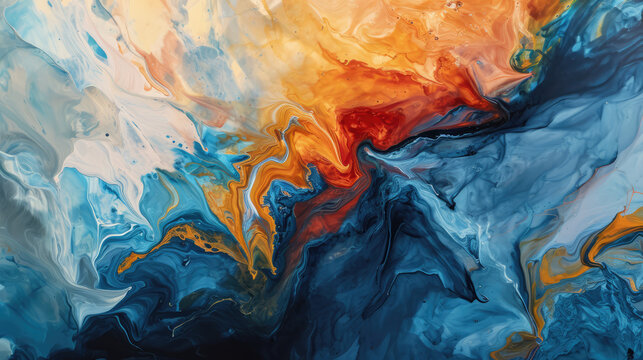 Fluid and flowing strokes of paint, abstract texture, soothing colors and contrast, multicolor sensory 