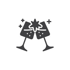 Champagne glasses clink vector icon