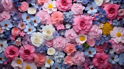 Fotobehang Flowers wall background with amazing spring flowers © Pascal