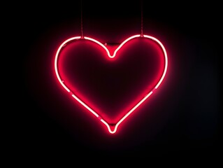 simple heart neon sign hanging on black background