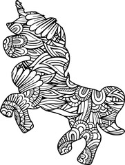 Fototapeta na wymiar Hand draw unicorn mandala coloring page for kdp