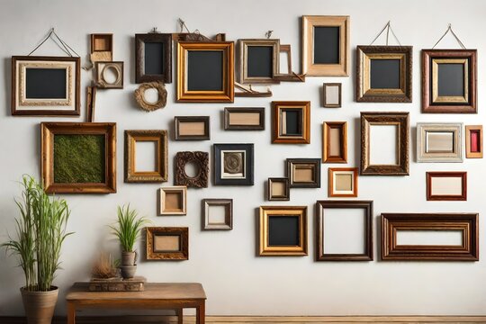 set of vintage frames on wall