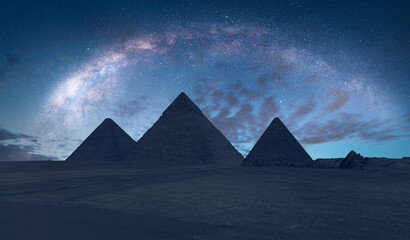 The Milky Way rises over the Pyramids in Giza, Egypt - Powered by Adobe